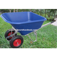 Ferramentas de jardim Twin Wheel Wheelbarrow com grande bandeja plástica